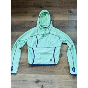 Free People Movement Blue Jade Crop Hoodie Pull Over Thumb Holes Fleece XS NWT